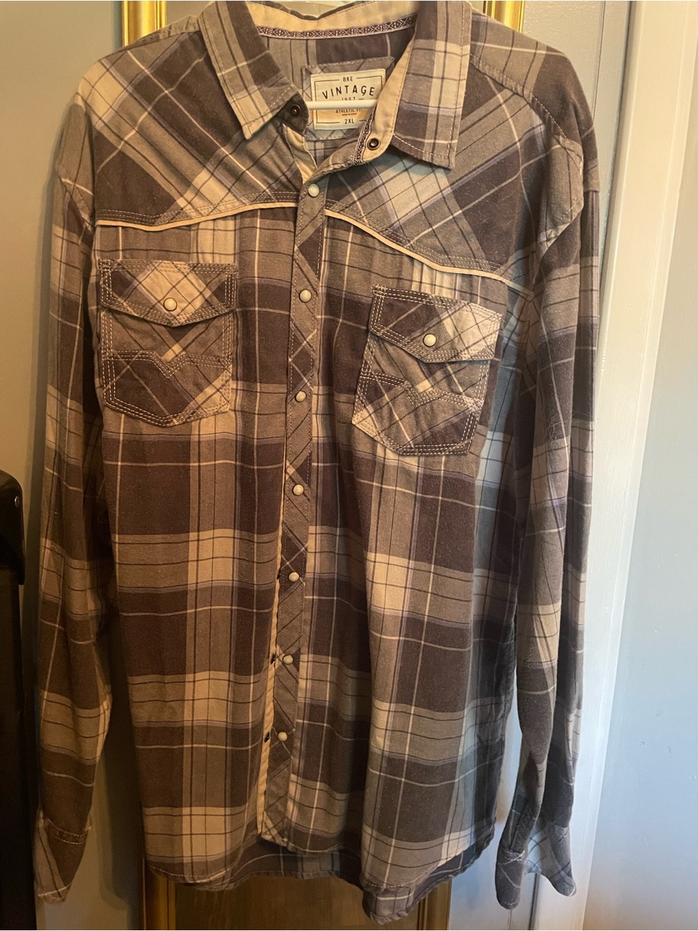 Dark gray and blue Plaid Long-Sleeve Button-Up Shirt